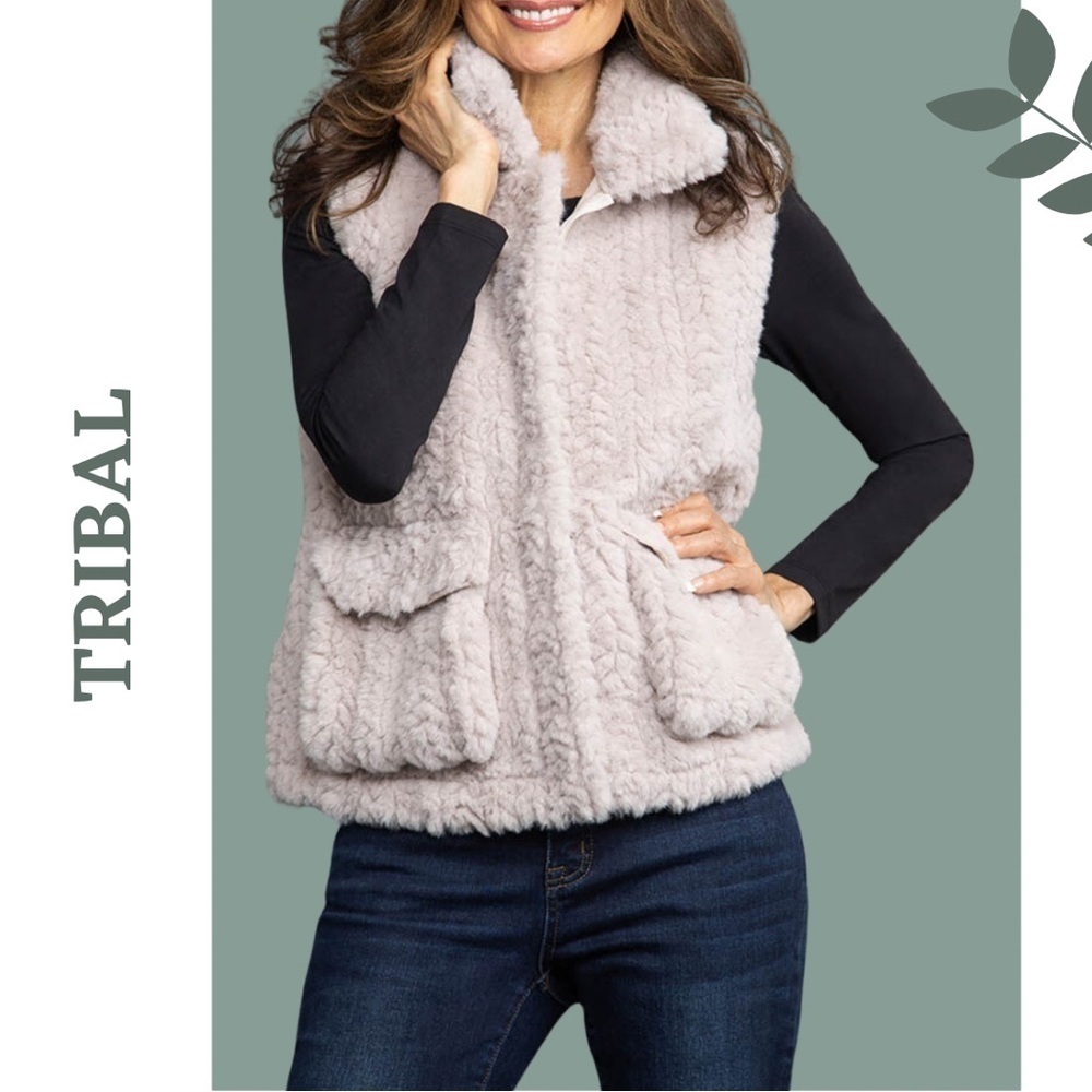 Tribal Faux Fur Vest Large Pink Plush Layering Jacket - Picture 3 of 13